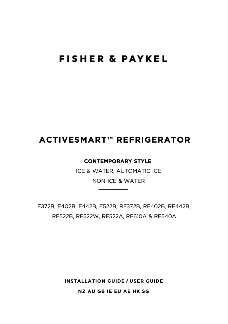 Page 1 de la notice Guide d'installation Fisher & Paykel RF605QZUVB1