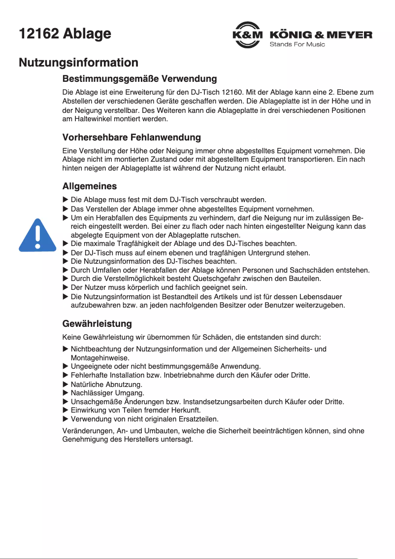 Page 1 de la notice Manuel utilisateur Konig & Meyer 12162