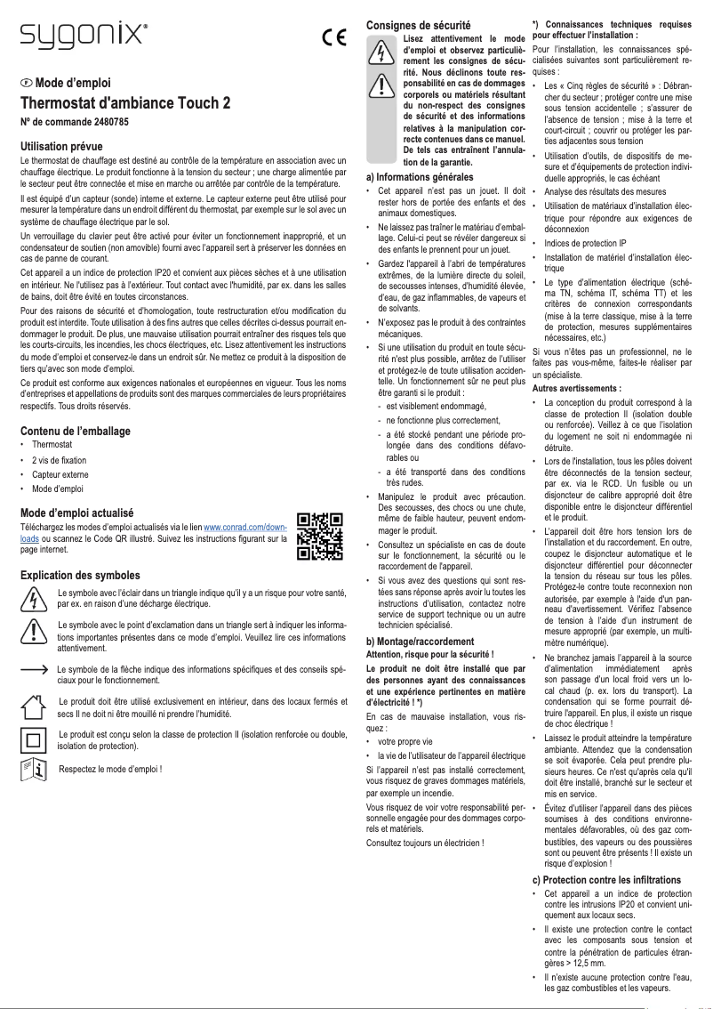 Page 1 de la notice Manuel utilisateur Sygonix Touch 2