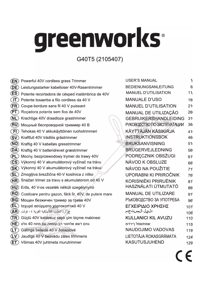 Página 1 del manual Manual de usuario Greenworks G40T5