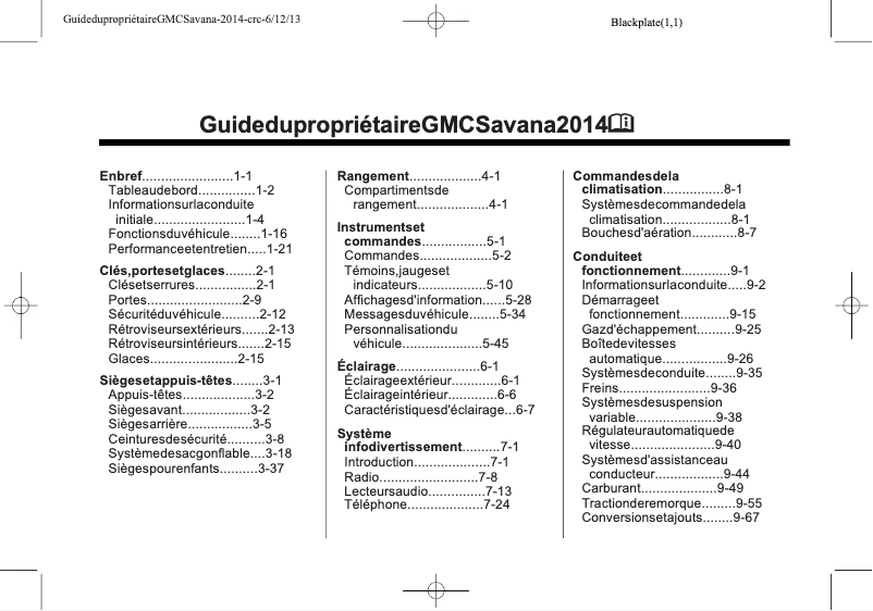 Page 1 de la notice Manuel utilisateur GMC Savana (2014)