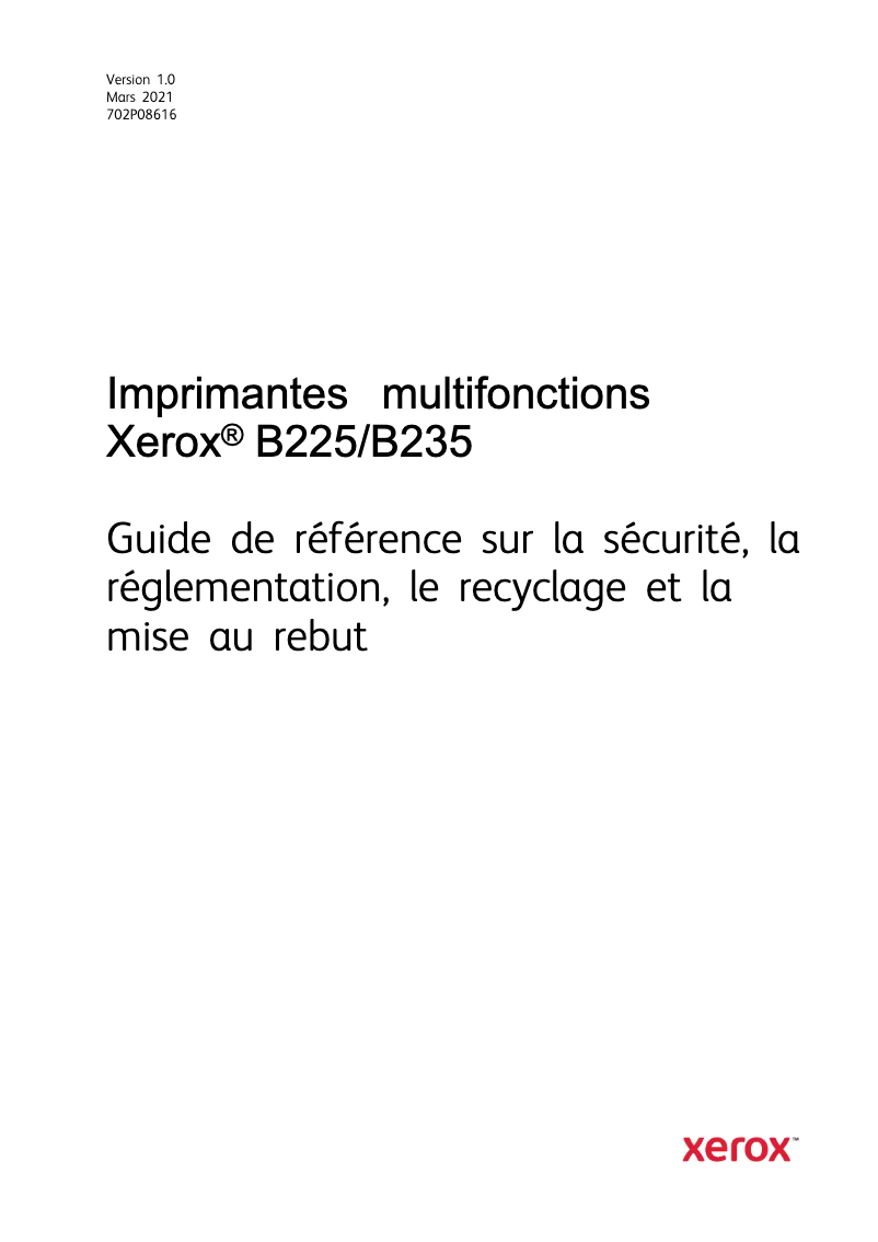 Page 1 de la notice Manuel utilisateur Xerox B235V