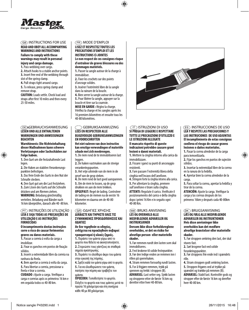 Page n°1 - Manuel utilisateur Master Lock 4369