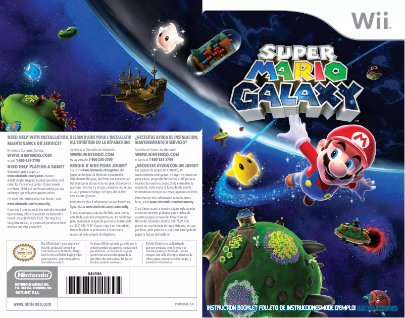 Page 1 de la notice Manuel utilisateur Nintendo Super Mario Galaxy (Wii)