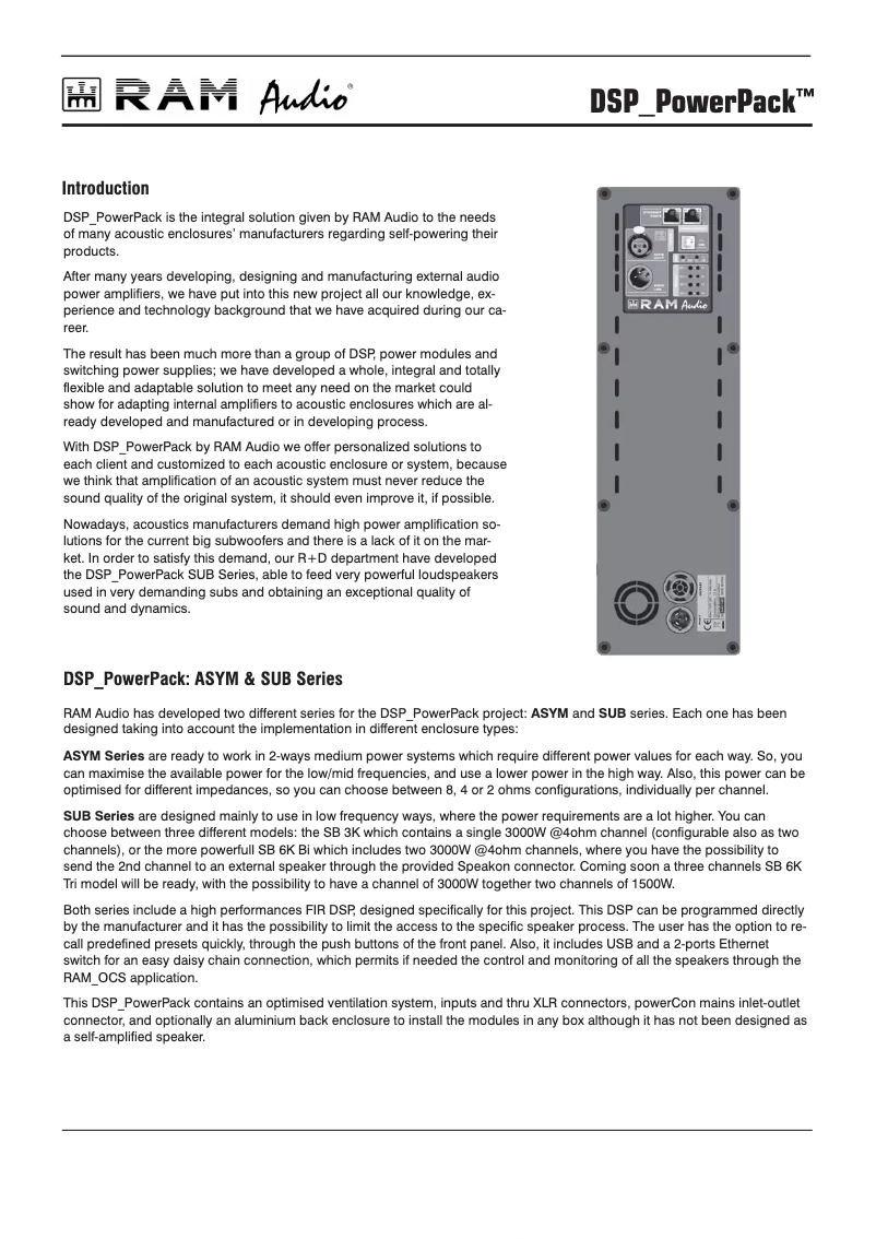 Page 1 de la notice Fiche technique Ram Audio SB 3K