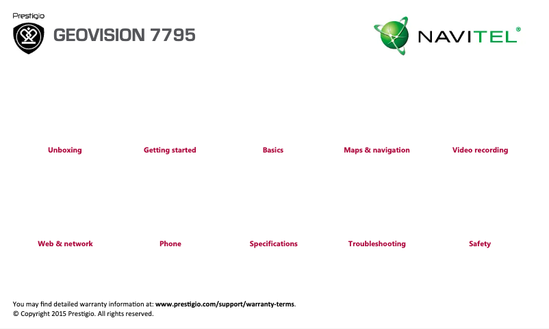 Page n°1 - Manuel utilisateur Prestigio GeoVision 7795