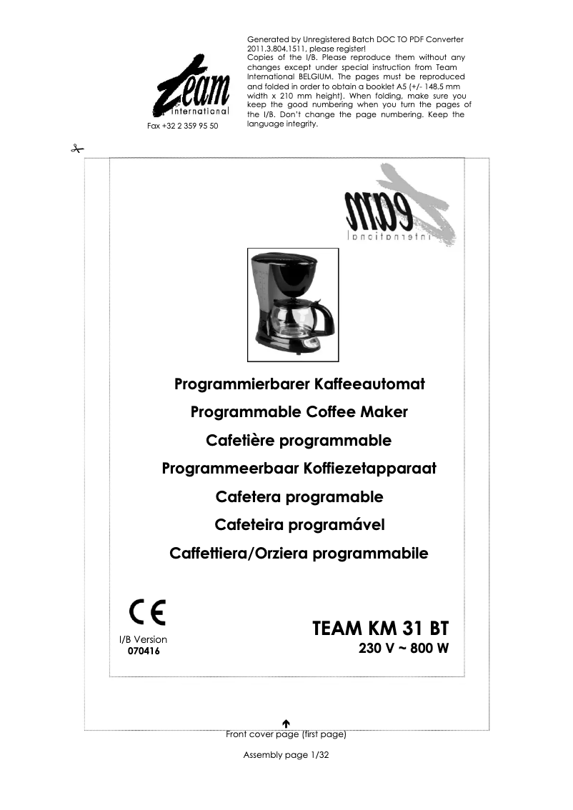 Page 1 de la notice Manuel utilisateur Team KM 31 BT