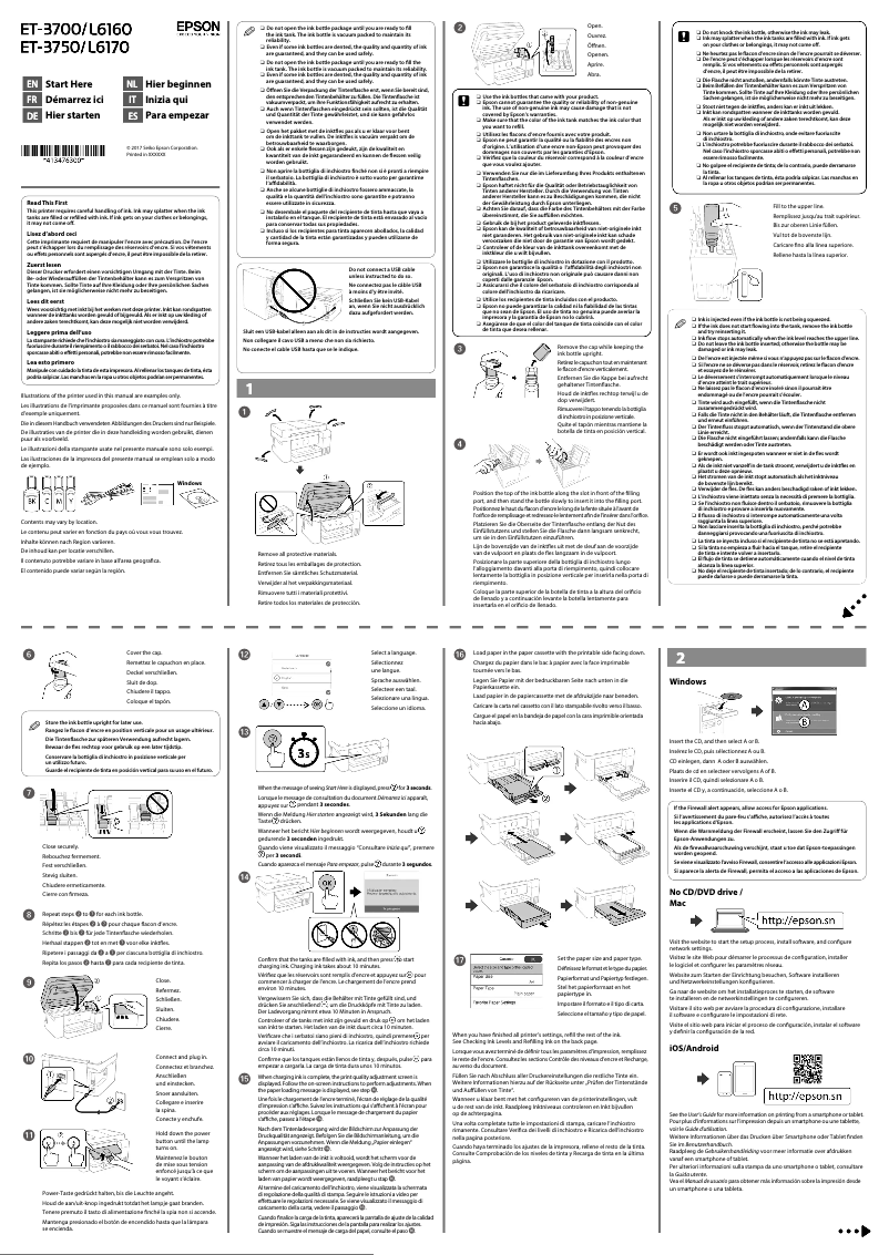 Page 1 de la notice Guide d'installation Epson EcoTank ET-3700