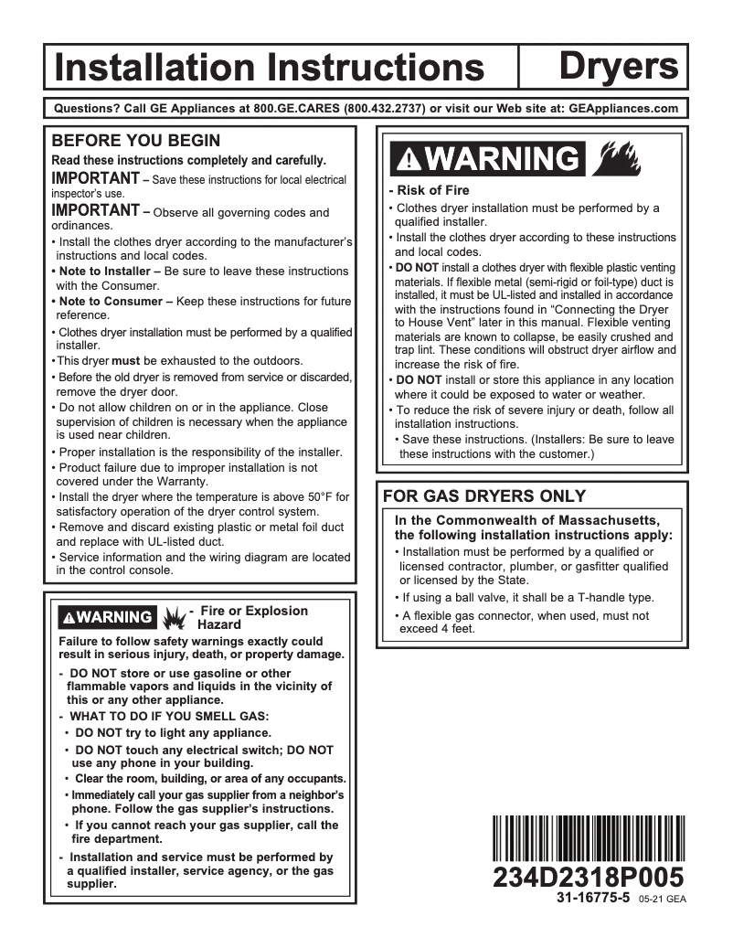 Page n°1 - Guide d'installation Hotpoint HTX24GASKWS