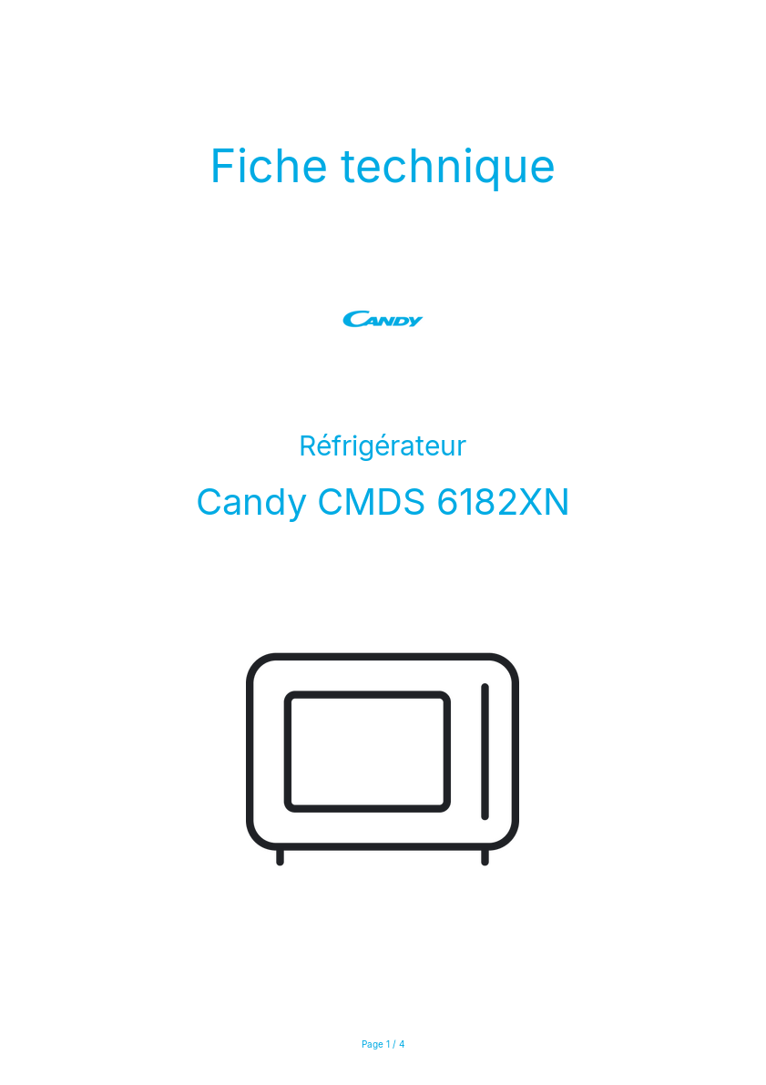 Page n°1 - Fiche technique Candy CMDS 6182XN