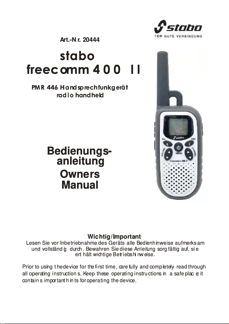 Imagen de la primera página del manual del dispositivo Freecomm 400 II