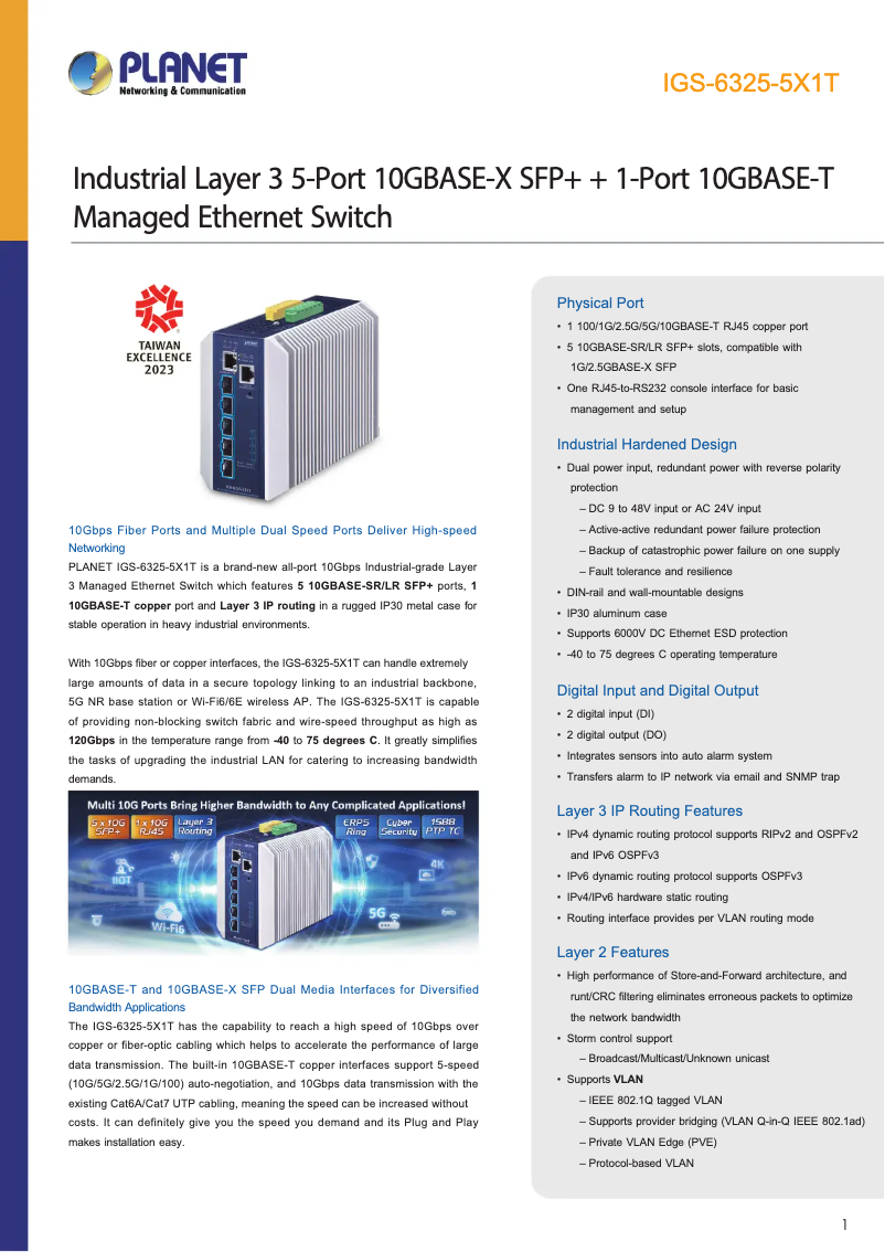 Page n°1 - Fiche technique Planet IGS-6325-5X1T