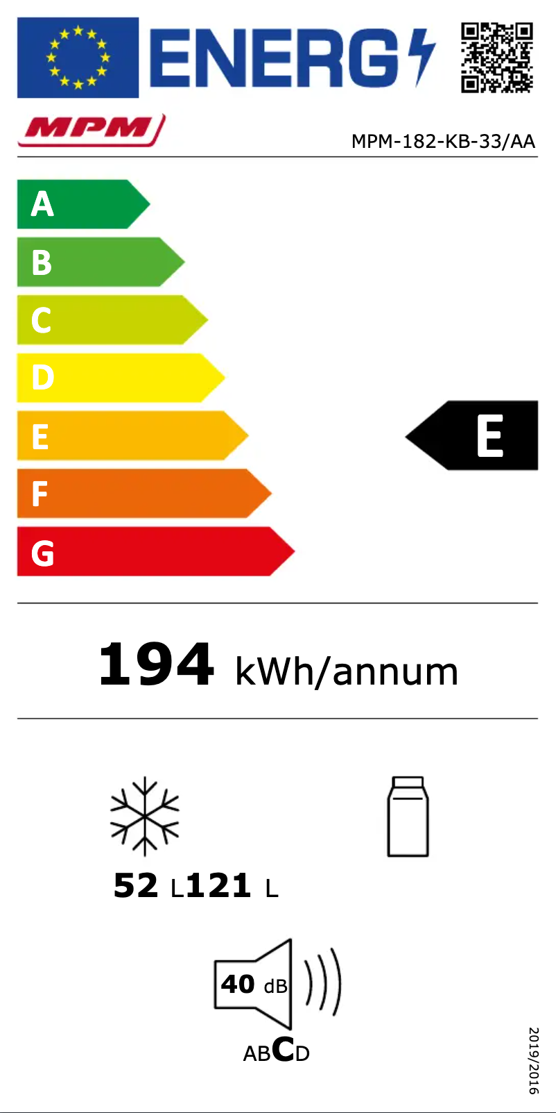 Page n°1 - Label énergétique MPM MPM-182-KB-33/AA