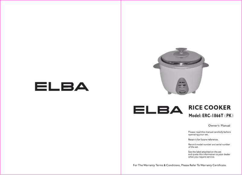 Page n°1 - Manuel utilisateur Elba ERC-1866T(PK)