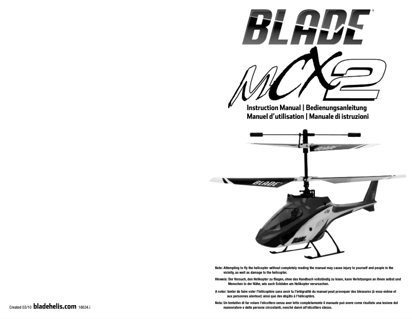 Page n°1 - Manuel utilisateur E-flite Blade mCX2 RTF