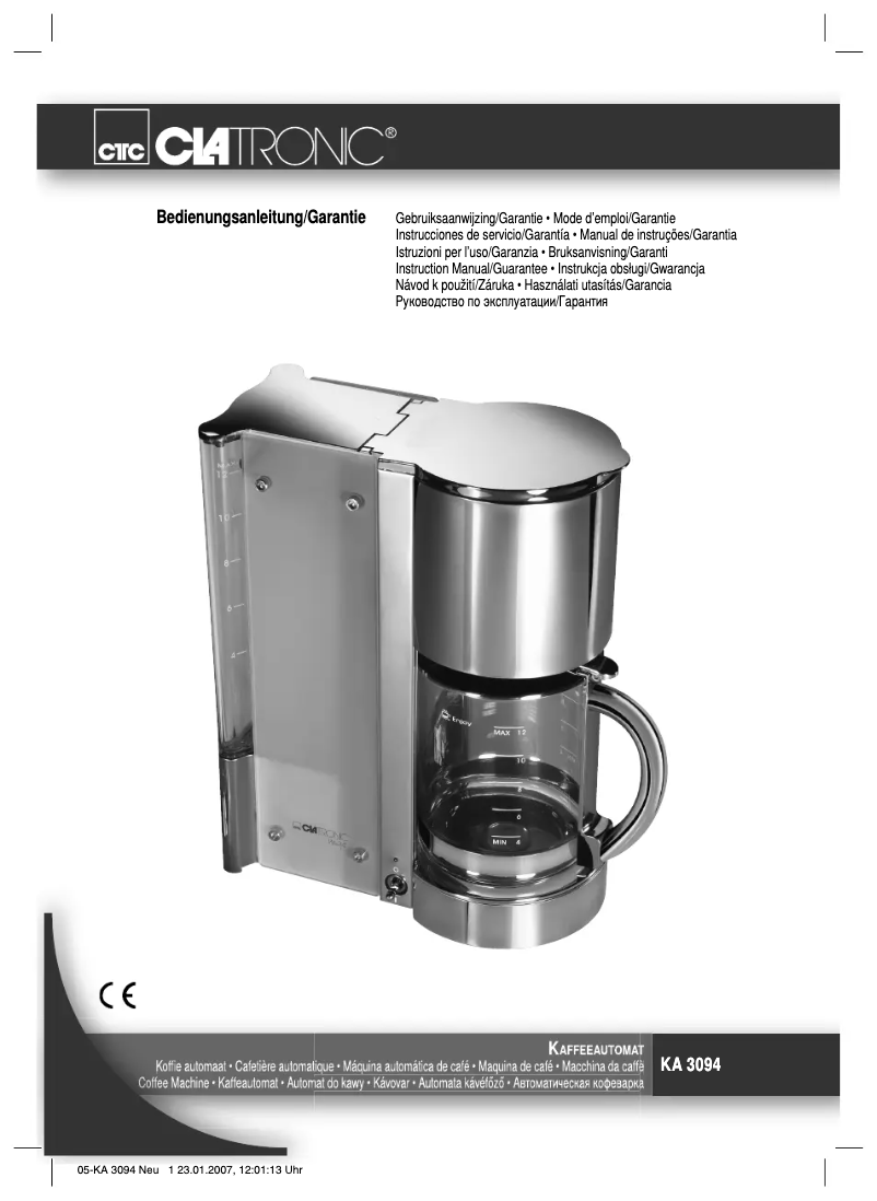 Page 1 de la notice Manuel utilisateur Clatronic KA 3094