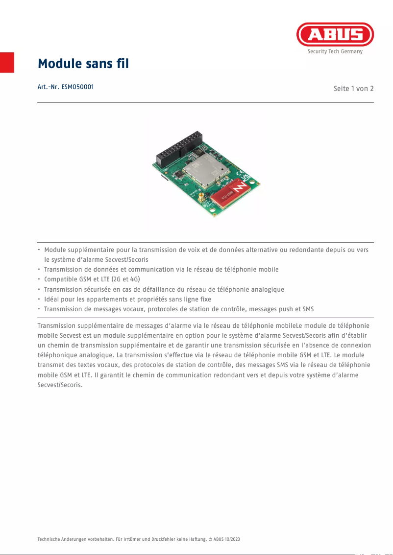 Image de la première page du manuel de l'appareil ESMO50001