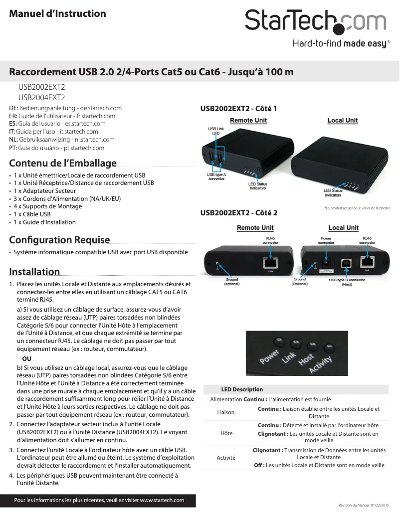 Page n°1 - Manuel utilisateur StarTech.com USB2004EXT2
