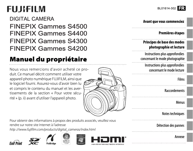 Image de la première page du manuel de l'appareil FinePix S4500