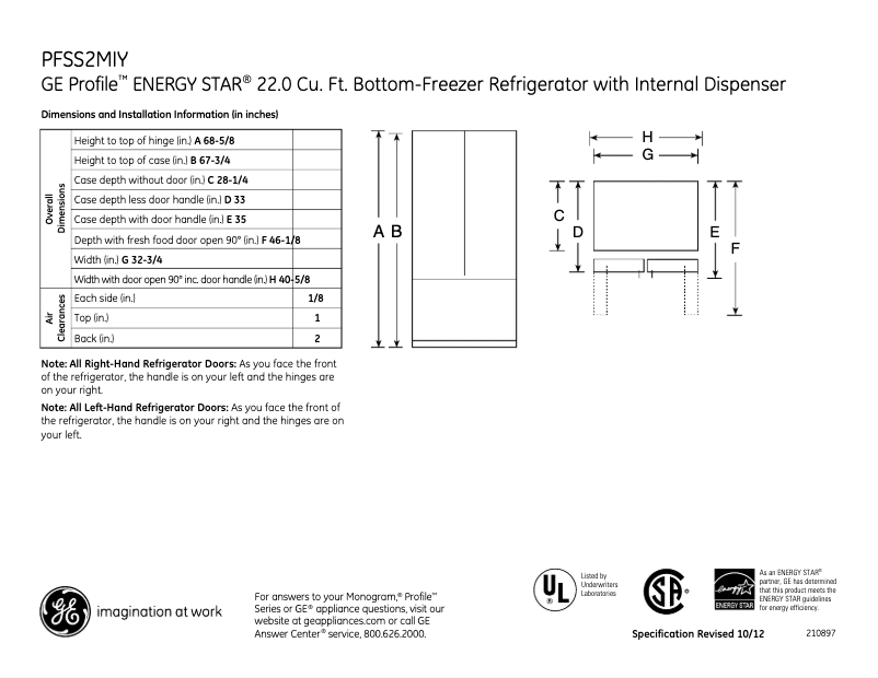 Página 1 del manual Ficha técnica GE PFSS2MIYSS