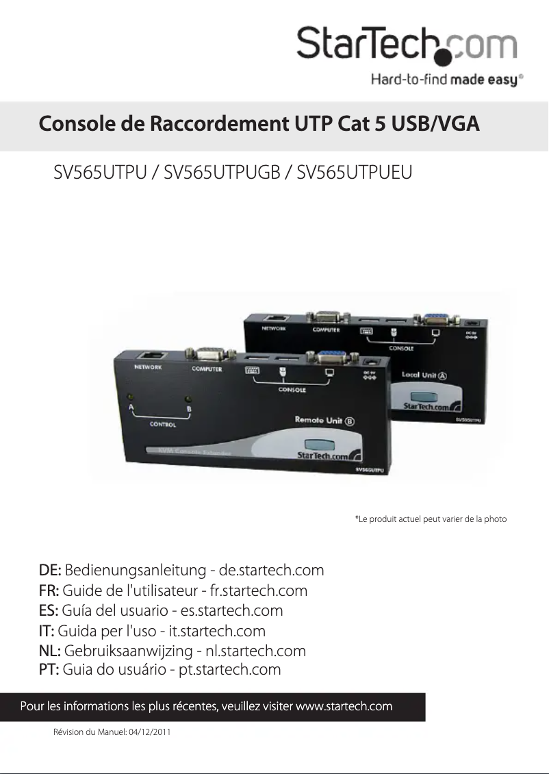 Page 1 de la notice Manuel utilisateur StarTech.com SV565UTPUEU