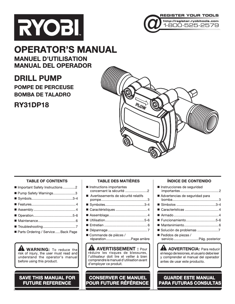 Page 1 de la notice Manuel utilisateur RYOBI RY31DP18
