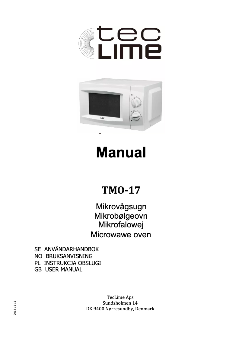 Page n°1 - Manuel utilisateur TecLime TMO-17
