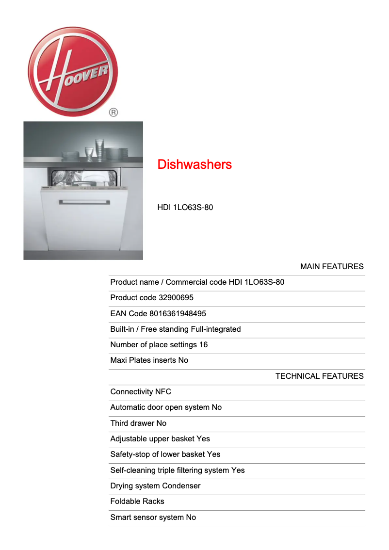 Page n°1 - Manuel utilisateur Hoover DYNAMIC MEGA HDI 1LO63S-80
