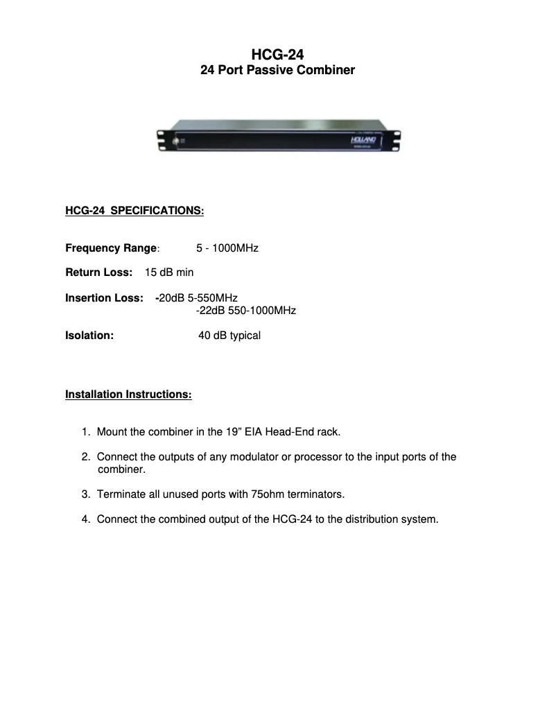 Page n°1 - Manuel utilisateur Holland Electronics HCG-24