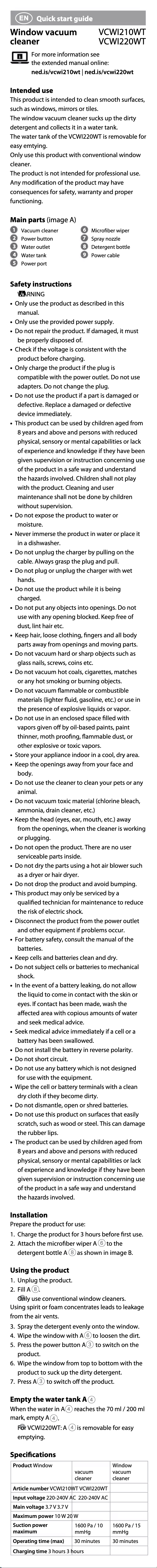 Page n°1 - Manuel utilisateur Nedis VCWI220WT