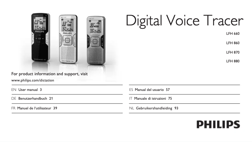 Page n°1 - Manuel utilisateur Philips Digital Voice Tracer LFH 870