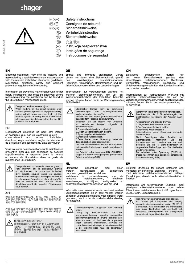 Page 1 de la notice Manuel utilisateur Hager HW1N306FE