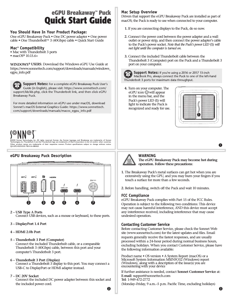 Page 1 de la notice Manuel utilisateur Sonnet GPU-RX55-TB3-S
