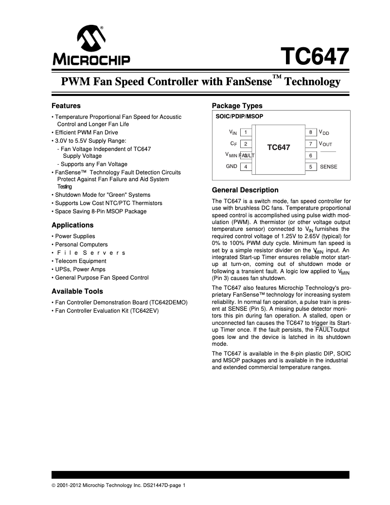 Página 1 del manual Ficha técnica Microchip TC647