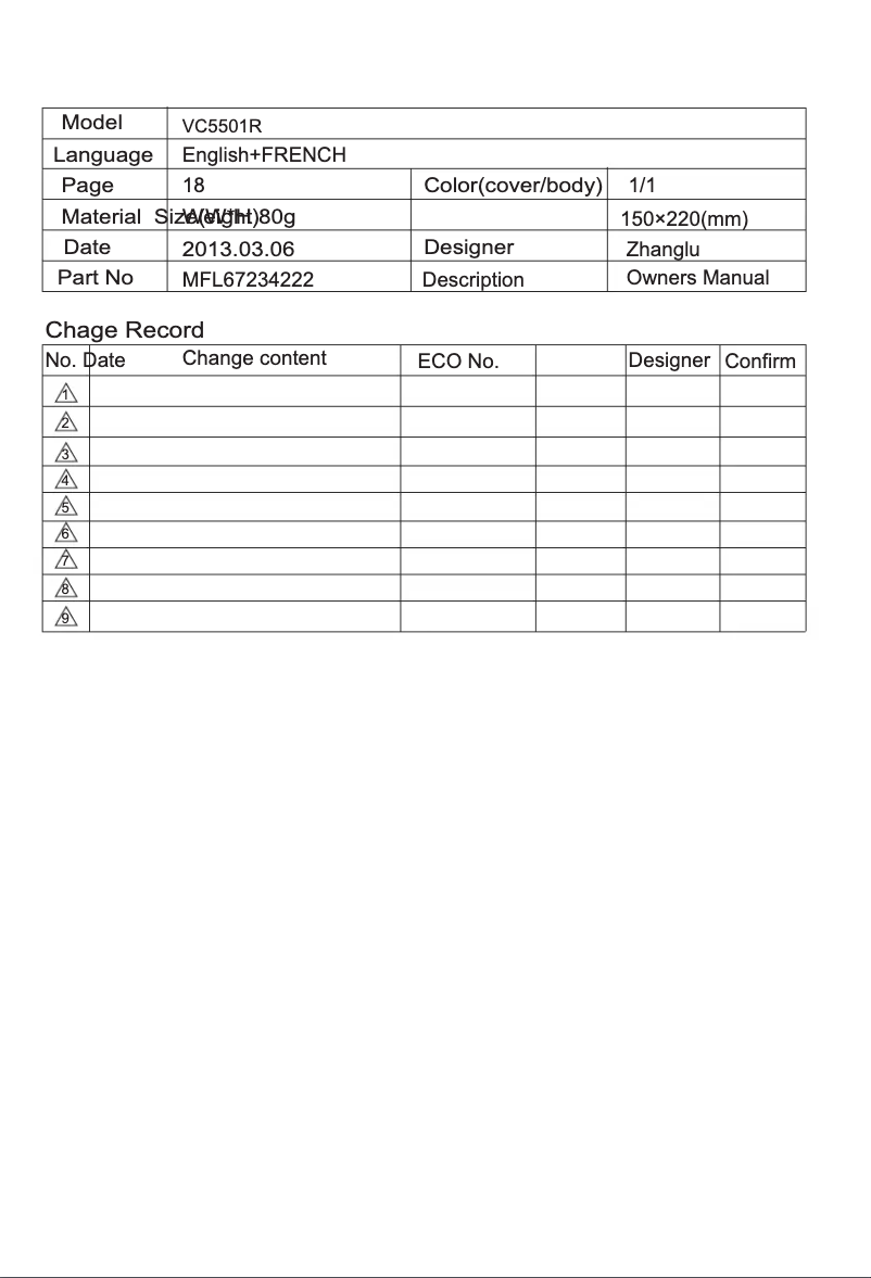 Page 1 de la notice Manuel utilisateur LG VC5501R