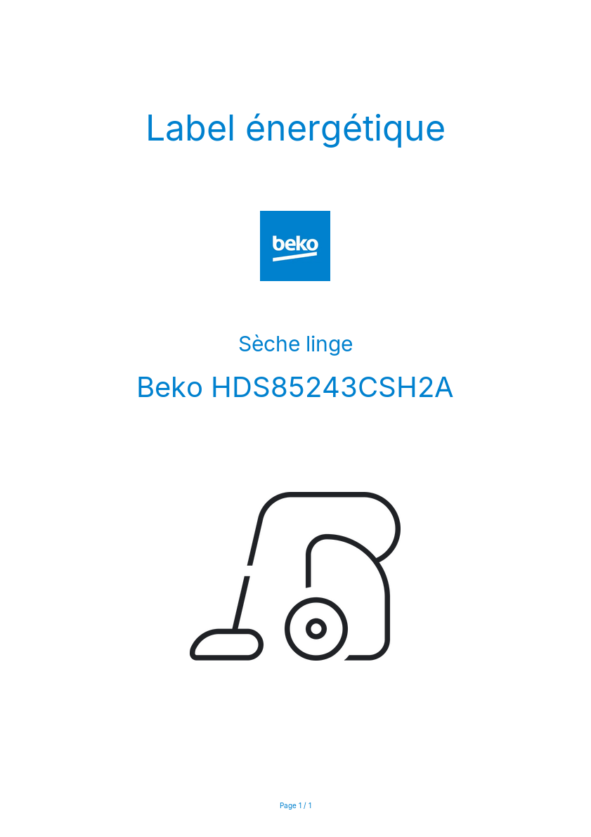 Page n°1 - Label énergétique Beko HDS85243CSH2A