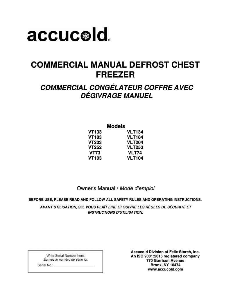Page n°1 - Manuel utilisateur Accucold VT203