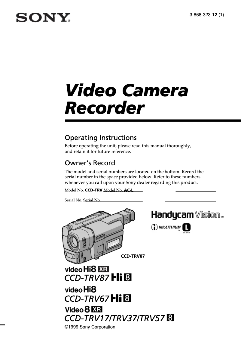 Page n°1 - Manuel utilisateur Sony CCD-TRV67