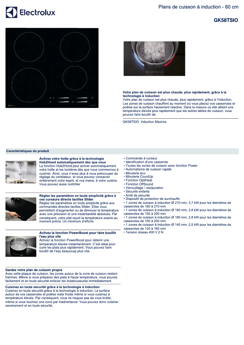 Página 1 del manual Ficha técnica Electrolux GK58TSIO
