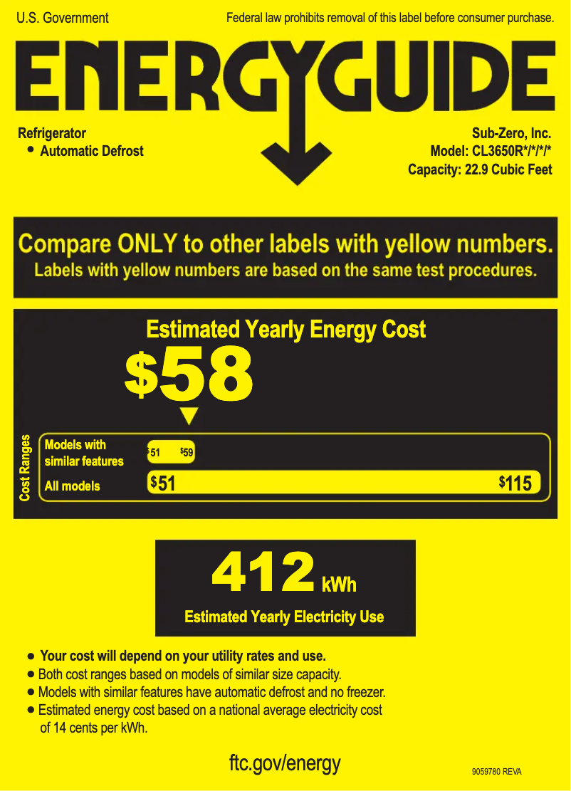 Page n°1 - Label énergétique Sub-Zero CL3650RO