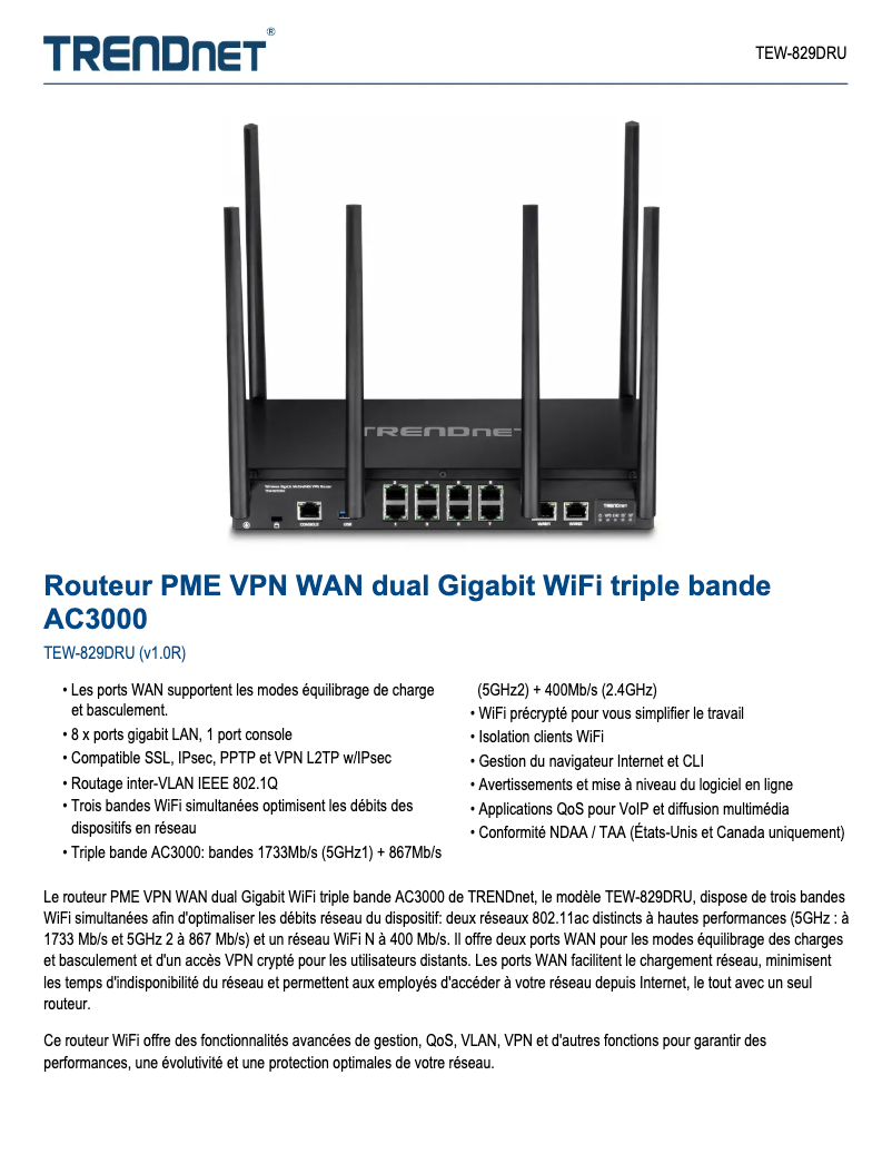 Image de la première page du manuel de l'appareil TEW-829DRU