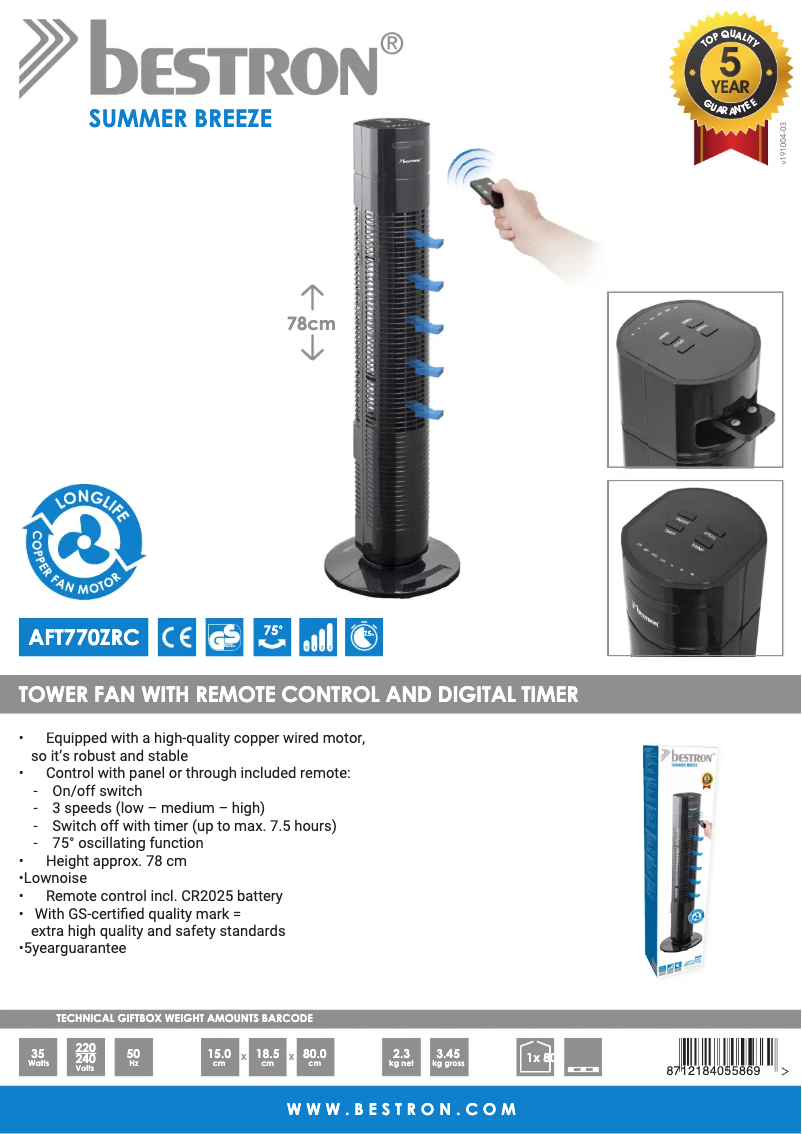 Page n°1 - Fiche technique Bestron AFT770ZRC