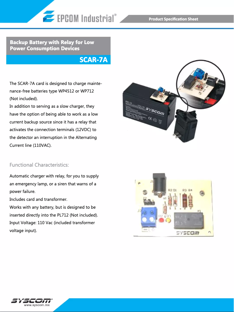 Page 1 de la notice Manuel utilisateur Epcom SCAR-7A