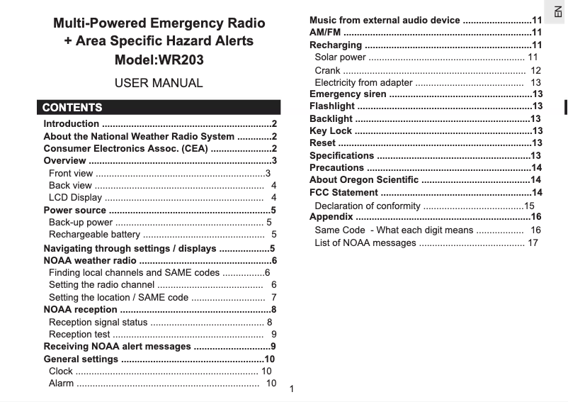 Page 1 de la notice Manuel utilisateur Oregon Scientific WR203