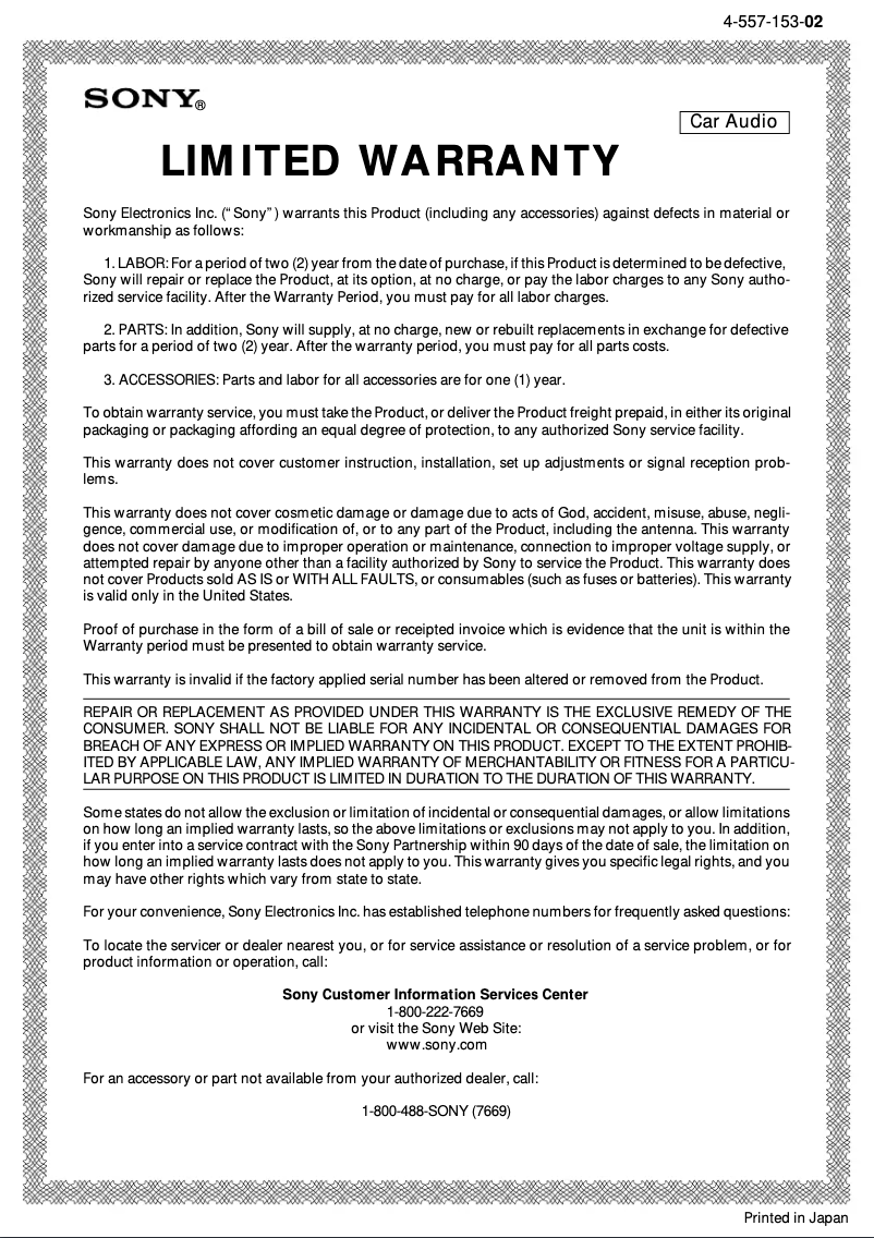 Page 1 de la notice Mode d'emploi Sony XS-L1260G