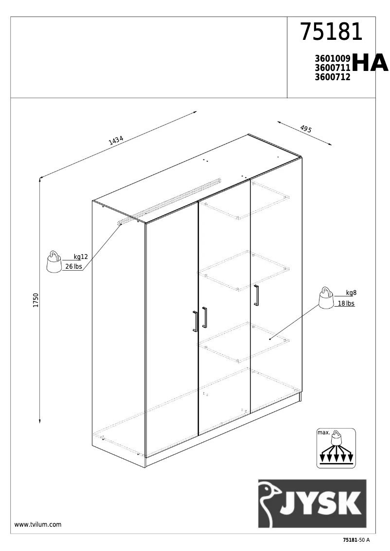 Page n°1 - Manuel utilisateur JYSK Hagendrup (143x175x50)