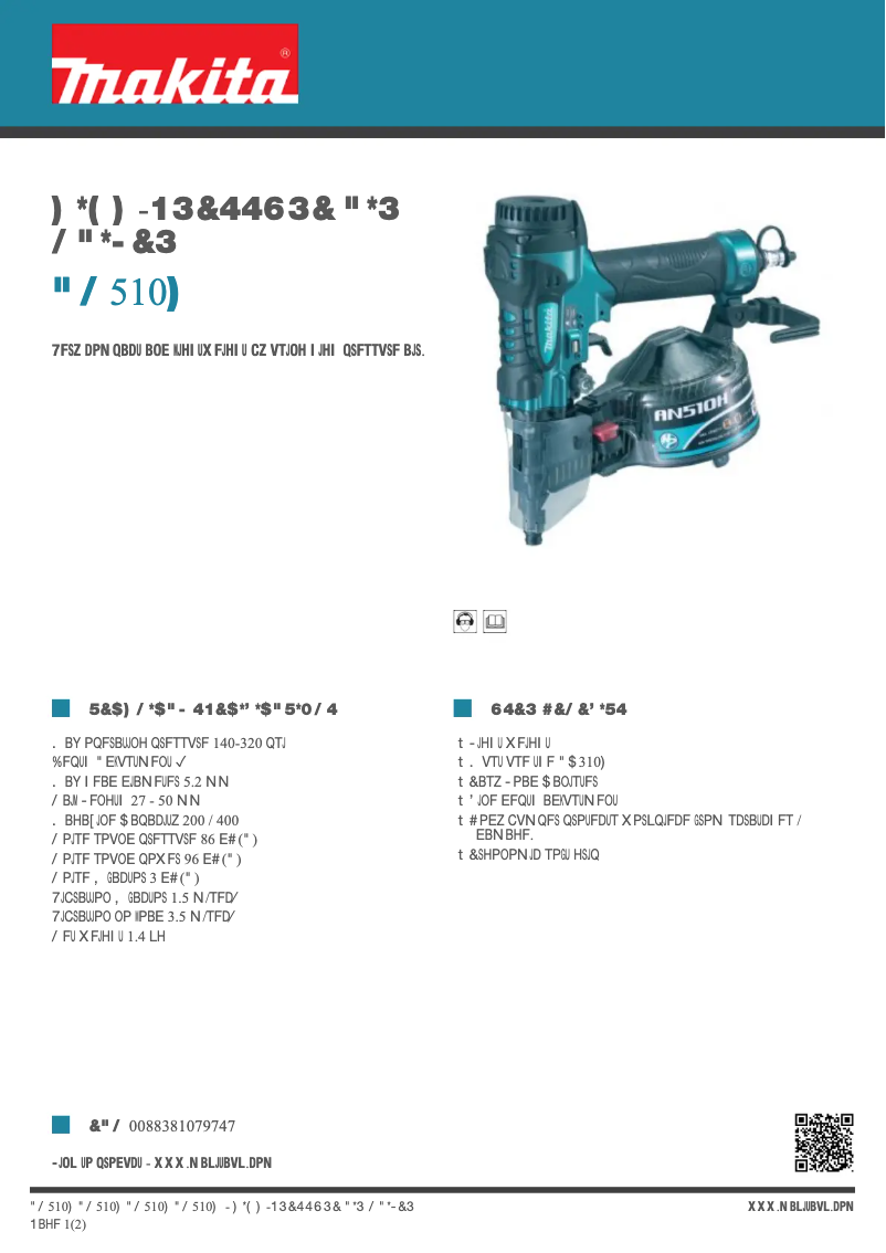 Page 1 de la notice Fiche technique Makita AN510H