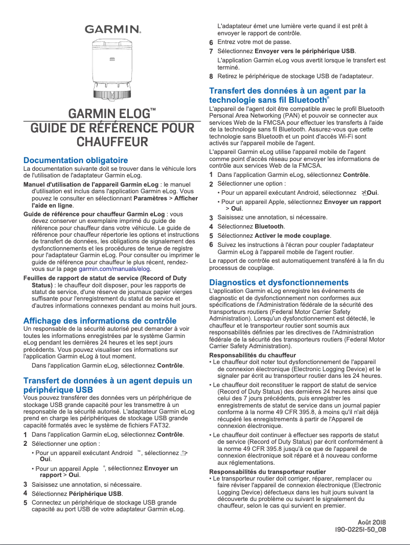 Page 1 de la notice Manuel utilisateur Garmin eLog