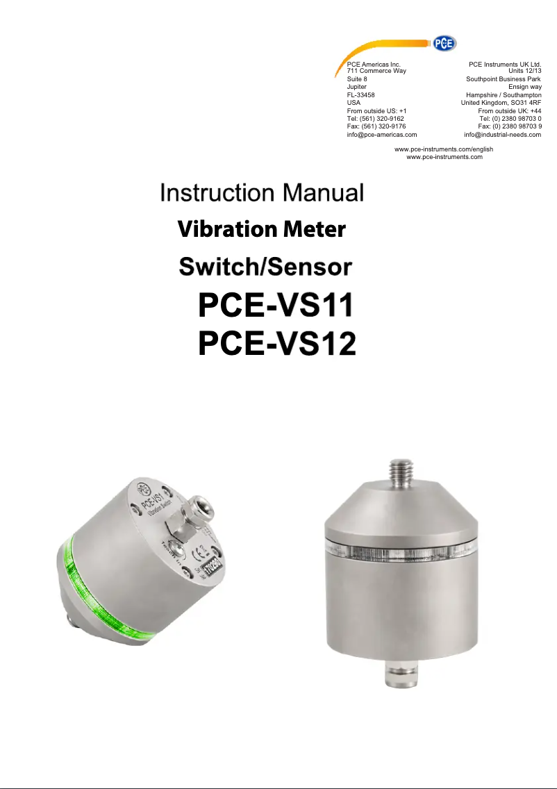 Page n°1 - Manuel utilisateur PCE Instruments PCE-VS11