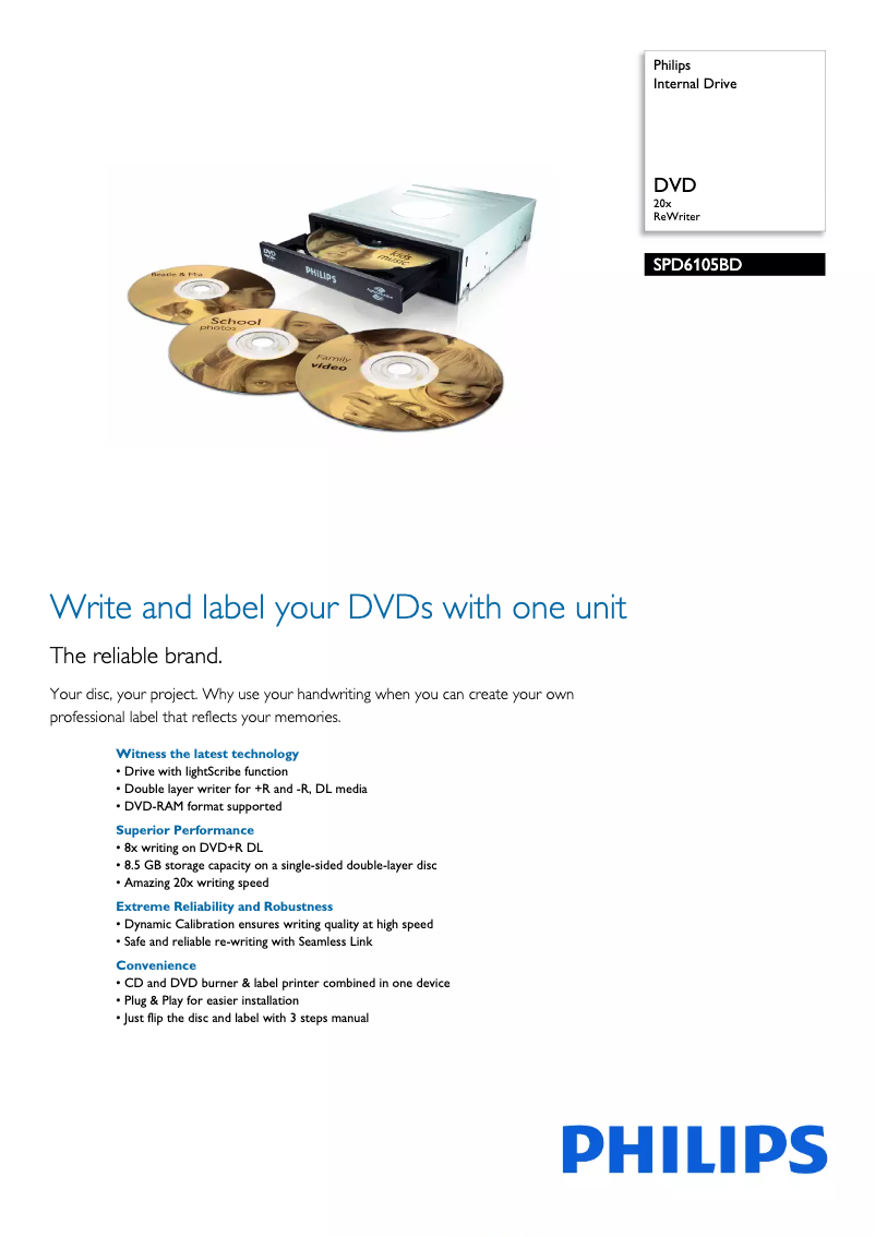 Página 1 del manual Folleto Philips SPD6105BD